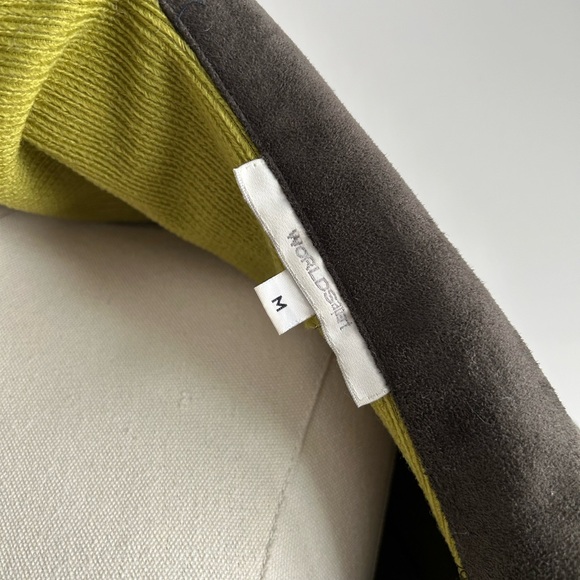 Vintage 90s Y2k Olive Green Faux Suede Long Coat Womens M Worlds Apart - Picture 2 of 5